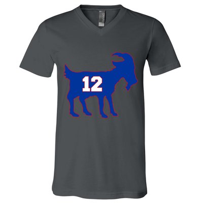 The Goat #12 New England Fan Football QB V-Neck T-Shirt