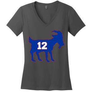 The Goat #12 New England Fan Football QB Women's V-Neck T-Shirt