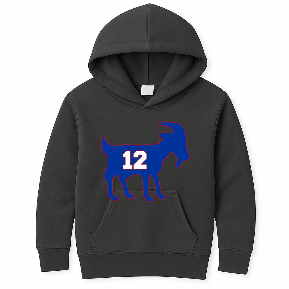 The Goat #12 New England Fan Football QB Kids Hoodie