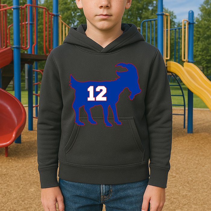 The Goat #12 New England Fan Football QB Kids Hoodie