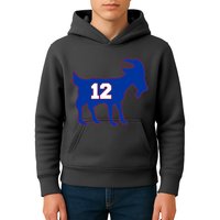 The Goat #12 New England Fan Football QB Kids Hoodie