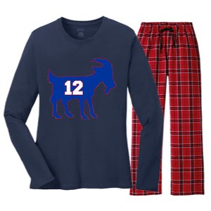 The Goat #12 New England Fan Football QB Women's Long Sleeve Flannel Pajama Set 