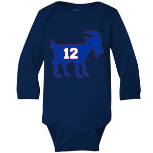 The Goat #12 New England Fan Football QB Baby Long Sleeve Bodysuit