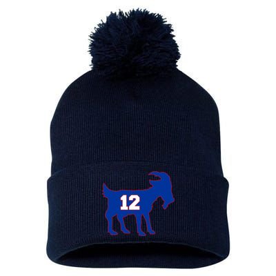 The Goat #12 New England Fan Football QB Pom Pom 12in Knit Beanie