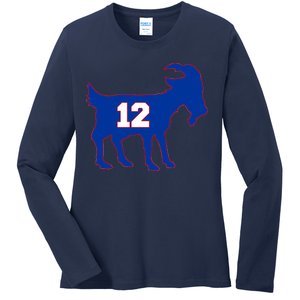 The Goat #12 New England Fan Football QB Ladies Long Sleeve Shirt