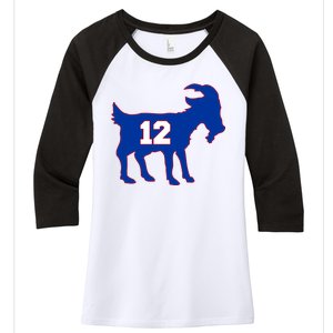 The Goat #12 New England Fan Football QB Women's Tri-Blend 3/4-Sleeve Raglan Shirt