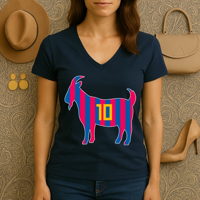 The Goat Messi 10 Greatest Of All Time Women's V-Neck T-Shirt