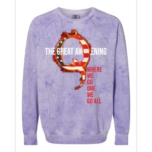 The Great Awakening Qanon Where We Go One We Go All Colorblast Crewneck Sweatshirt