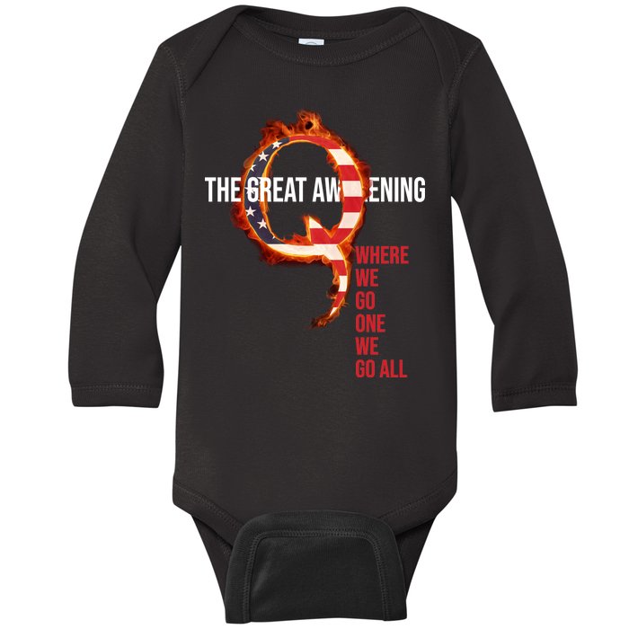 The Great Awakening Qanon Where We Go One We Go All Baby Long Sleeve Bodysuit