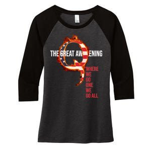 The Great Awakening Qanon Where We Go One We Go All Women's Tri-Blend 3/4-Sleeve Raglan Shirt