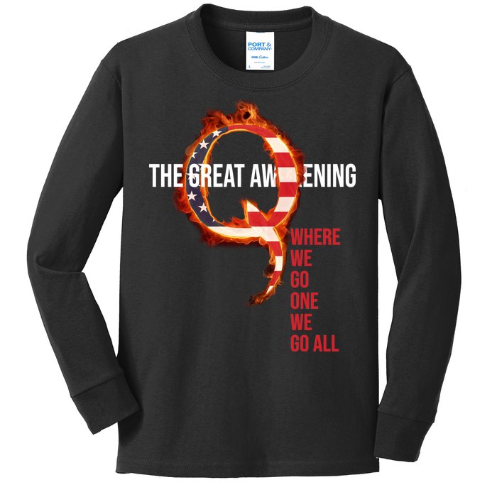 The Great Awakening Qanon Where We Go One We Go All Kids Long Sleeve Shirt