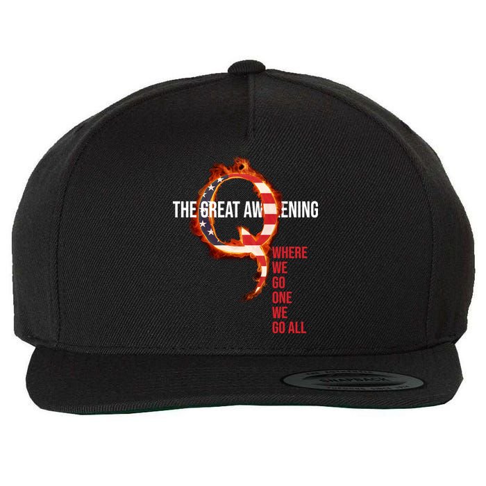 The Great Awakening Qanon Where We Go One We Go All Wool Snapback Cap