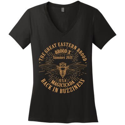 The Great Eastern Brood X Summer 2021 Magicicada Back In Buzziness Women's V-Neck T-Shirt