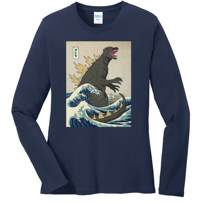 The Great Monster Of Kanagawa Ladies Long Sleeve Shirt