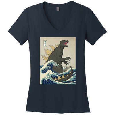 The Great Monster Of Kanagawa Women's V-Neck T-Shirt