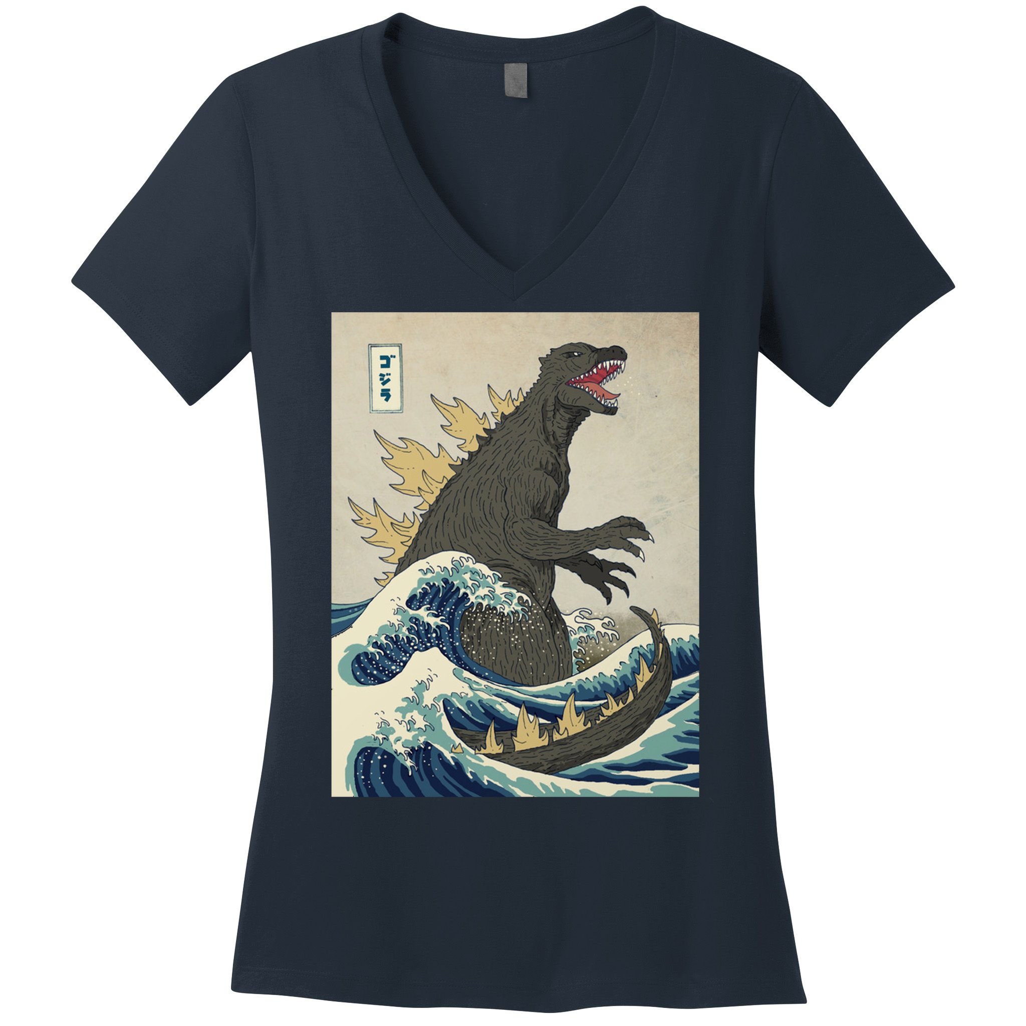 The Great Monster Of Kanagawa Women's V-Neck T-Shirt