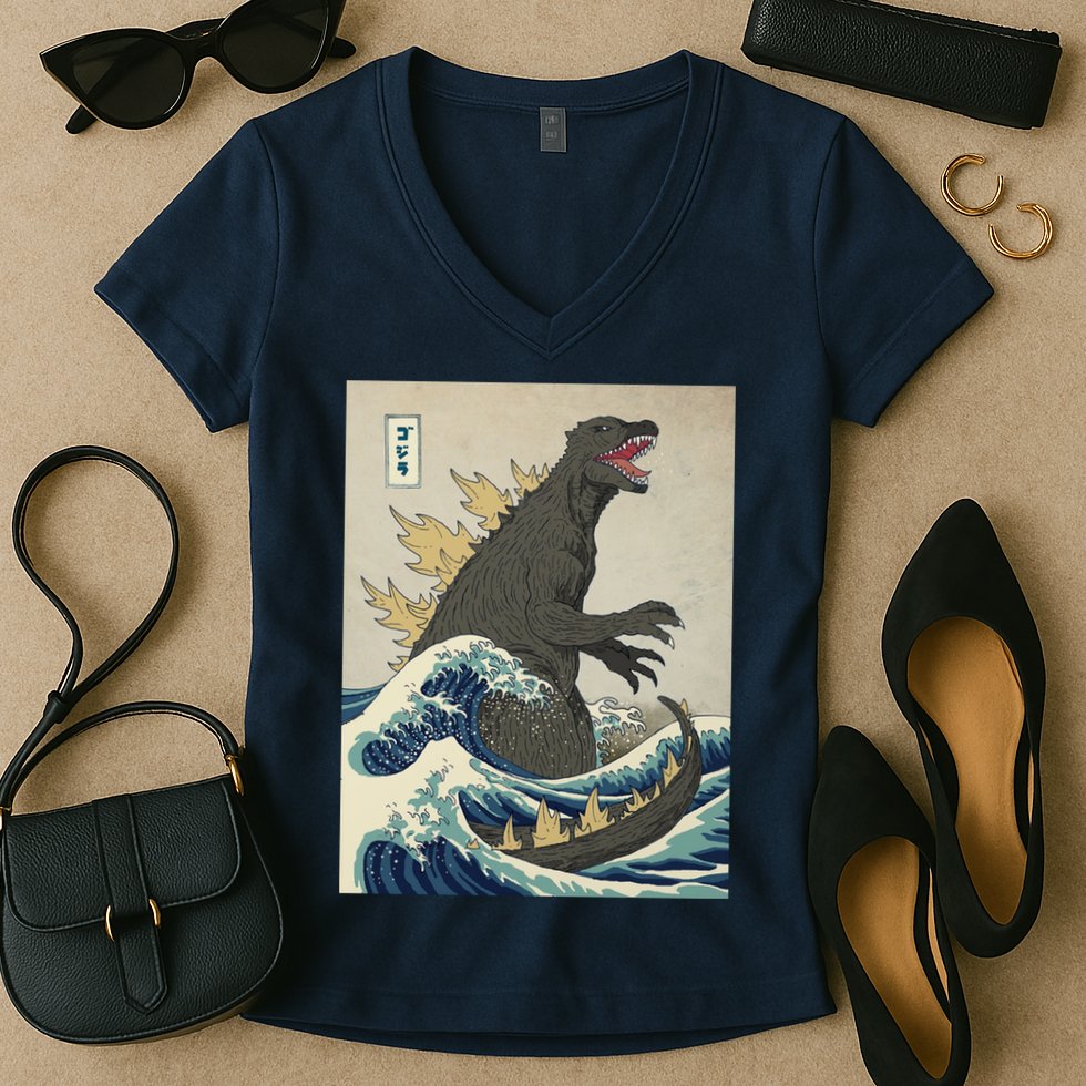 The Great Monster Of Kanagawa Women's V-Neck T-Shirt