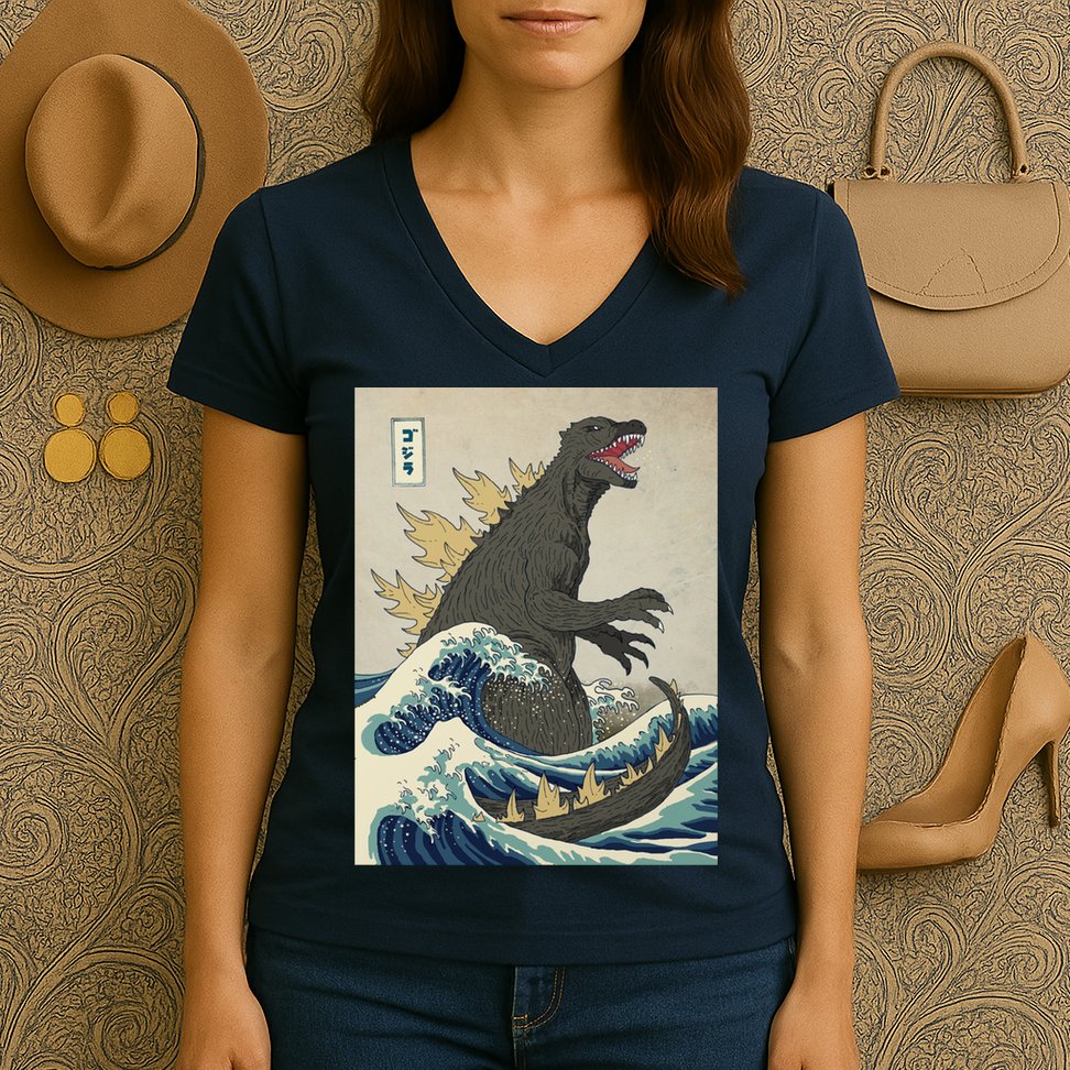 The Great Monster Of Kanagawa Women's V-Neck T-Shirt