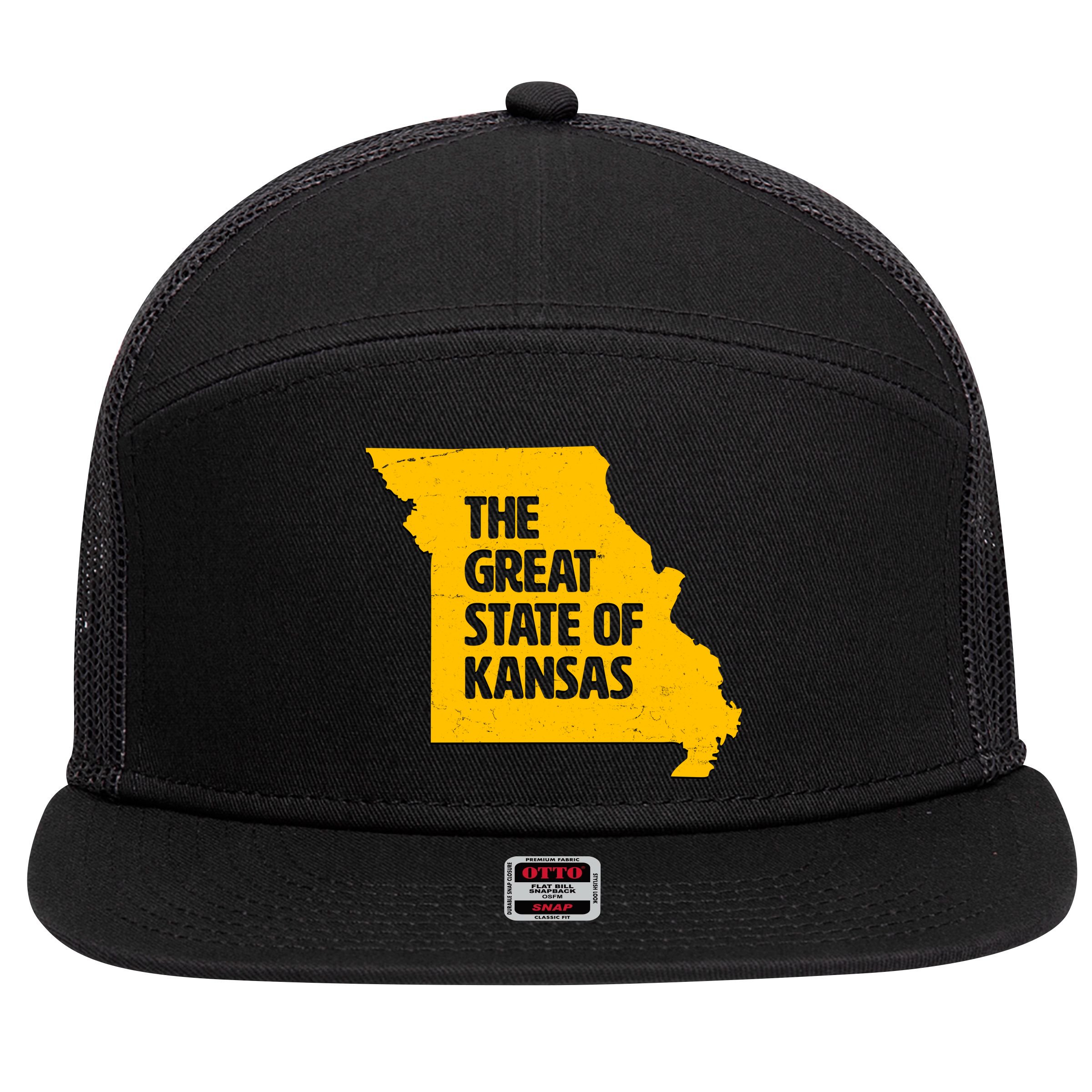 The Great State Of Kansas 7 Panel Mesh Trucker Snapback Hat