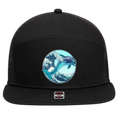 The Great Wave Dolphin 7 Panel Mesh Trucker Snapback Hat