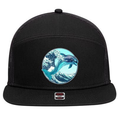 The Great Wave Dolphin 7 Panel Mesh Trucker Snapback Hat