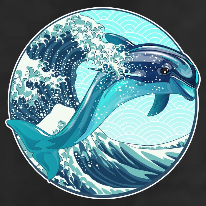 The Great Wave Dolphin 7 Panel Mesh Trucker Snapback Hat