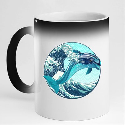 The Great Wave Dolphin 11oz Black Color Changing Mug