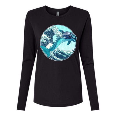 The Great Wave Dolphin Womens Cotton Relaxed Long Sleeve T-Shirt