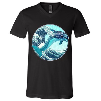 The Great Wave Dolphin V-Neck T-Shirt