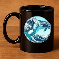 The Great Wave Dolphin 11oz C Handle Ceramic Mug