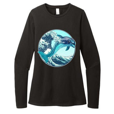 The Great Wave Dolphin Womens CVC Long Sleeve Shirt