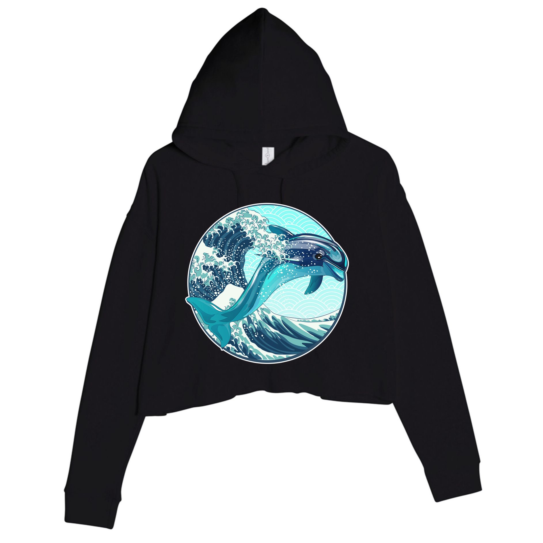 The Great Wave Dolphin Crop Fleece Hoodie