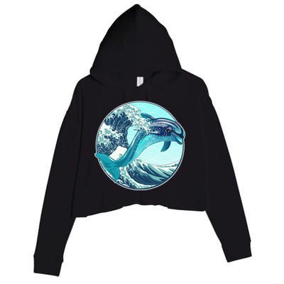 The Great Wave Dolphin Crop Fleece Hoodie