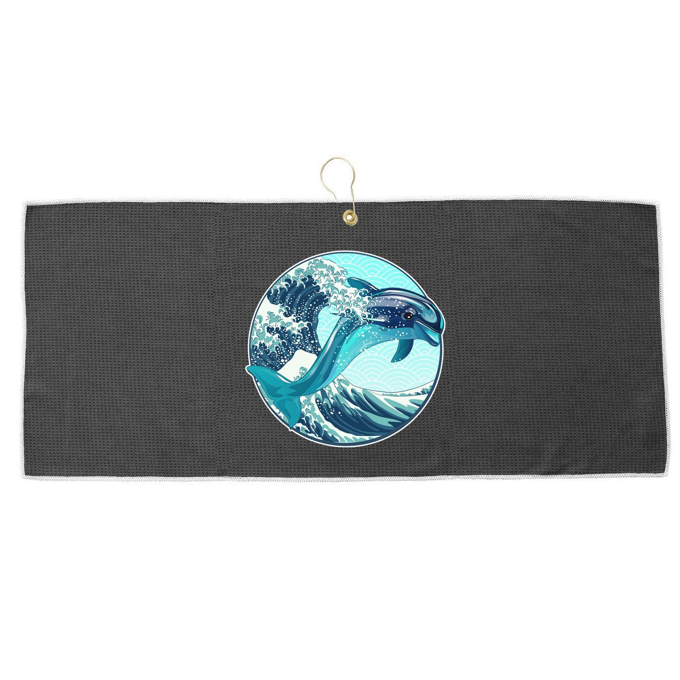 The Great Wave Dolphin Large Microfiber Waffle Golf Towel