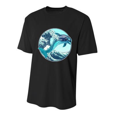 The Great Wave Dolphin Youth Performance Sprint T-Shirt