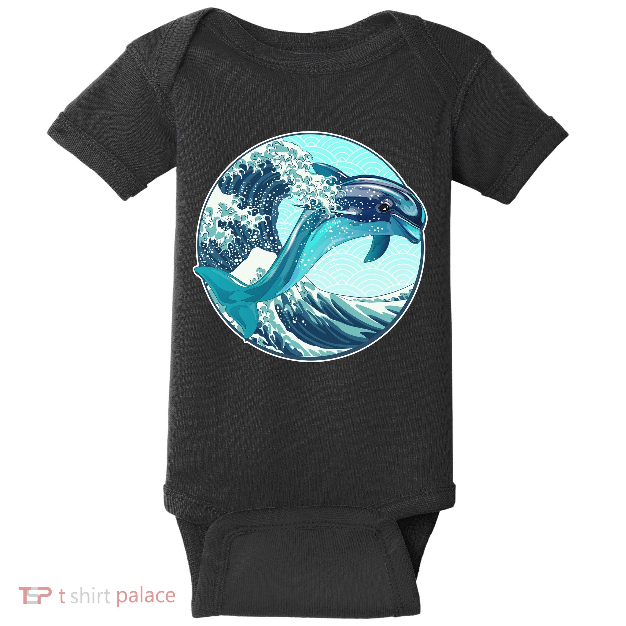 The Great Wave Dolphin Baby Bodysuit