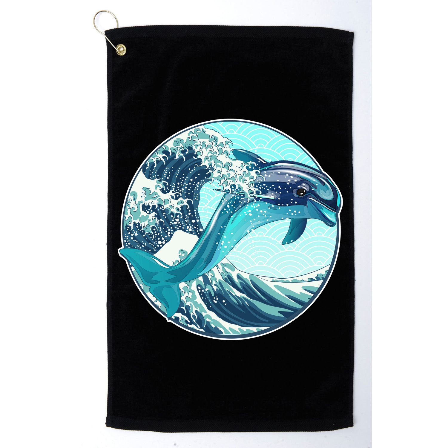 The Great Wave Dolphin Golf Towel