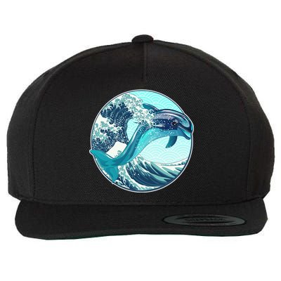 The Great Wave Dolphin Wool Snapback Cap