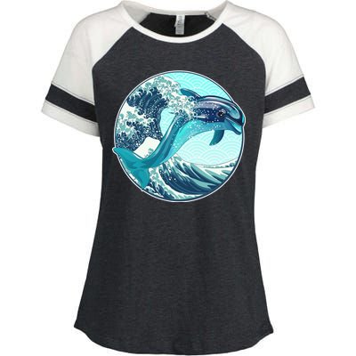 The Great Wave Dolphin Enza Ladies Jersey Colorblock Tee