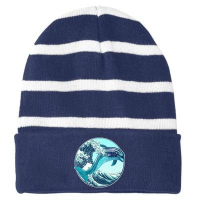 The Great Wave Dolphin Striped Beanie with Solid Band