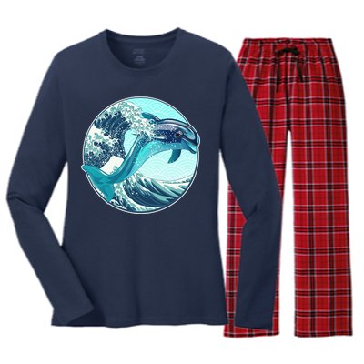 The Great Wave Dolphin Women's Long Sleeve Flannel Pajama Set 