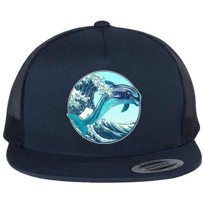 The Great Wave Dolphin Flat Bill Trucker Hat