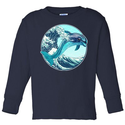 The Great Wave Dolphin Toddler Long Sleeve Shirt