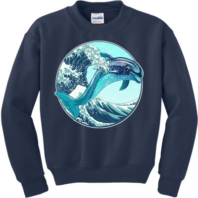 The Great Wave Dolphin Kids Sweatshirt