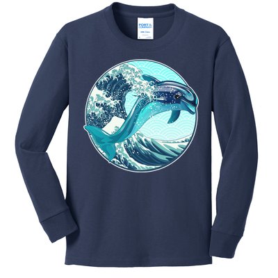 The Great Wave Dolphin Kids Long Sleeve Shirt