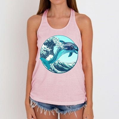 The Great Wave Dolphin Women's Knotted Racerback Tank