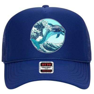 The Great Wave Dolphin High Crown Mesh Back Trucker Hat