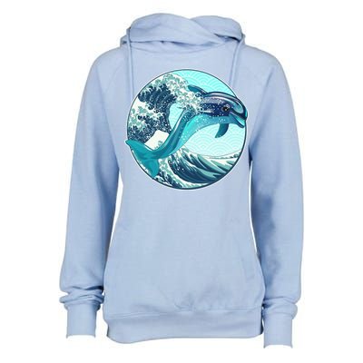 The Great Wave Dolphin Womens Funnel Neck Pullover Hood