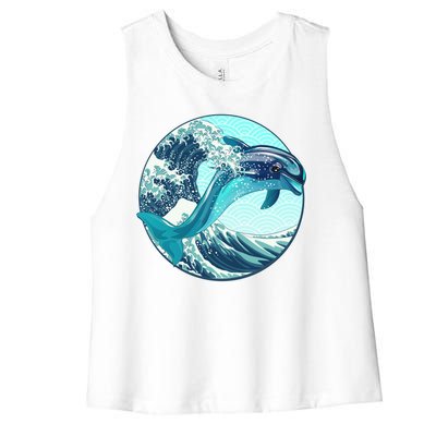 The Great Wave Dolphin Women's Racerback Cropped Tank