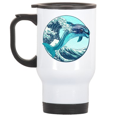 The Great Wave Dolphin Stainless Steel Travel Mug